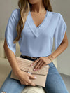 V-Neck Lace Short Sleeve Chiffon Top for Women