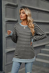 Contrast Color Striped Long Sleeve Loose Fitting T-Shirt