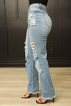 High Waist Ripped Straight-Leg Jeans