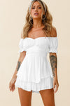 Solid Color Off-Shoulder Ruffle Sleeve Romper