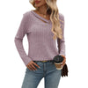 Casual V-Neck Buttoned Sunken Stripe T-Shirt