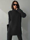 High Neck Ribbing Knitting Set Women Pullover Sweater Pants Woolen Two-Piece Set