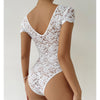 Solid Color Lace See-Through Deep V Plunge Neck Backless Jumpsuit