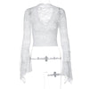 Deep V Plunge Cropped Lace Long Sleeve Top