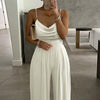 Pearl Suspender Wide Leg V-Neck Backless Jumpsuit