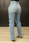 High Waist Ripped Straight-Leg Jeans