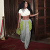 High Waist Color Contrast Patchwork Wide Leg Pants