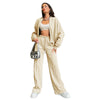 Solid Color Zipper Cardigan and Straight Pants Set