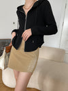 French Tight Waist Double Zipper Hooded Sweater