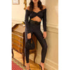 Collared Twist Hollow Cutout Cropped Long Sleeve Jumpsuit