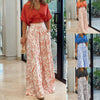 V-neck Short Shirt Top Suit Printed Office Wide Leg Pant Set