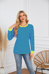 Striped Round Neck Long Sleeve Casual Sweatshirt for Women