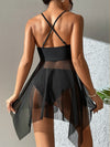 High Waist Mesh Swing Swimsuit with Crossover Tops