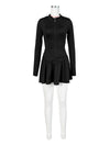 Tight Fitting Cinched Long Sleeve Flare Skirt Two Piece Set with Safety Pants