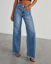 Loose Wide Leg Frayed Hem Jeans with Side Stitching