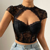 Round Neck Lace Diamond Cutout Corset Crop Top