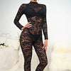 Black Lace Jacquard Long Sleeve Bodysuit