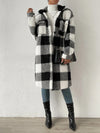 Loose Open Buckle Collared Plush Plaid Coat