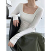 Slim Fit Off-Shoulder Square Neck Long Sleeve Top