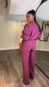 Casual V-Neck Long Sleeve Top & Wide Leg Trousers Suit