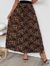 Solid Color Leopard Print Pleated Skirt