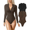 Ribbed Zipper Front Long Sleeve Jumpsuit