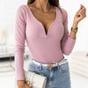 Casual Solid Color Long Sleeve V-Neck Slim Fit Pullover