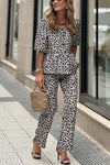 Casual Printed Leopard Cardigan Trousers Two-Piece Suit