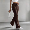 Solid Color Ribbed Knit Bell Bottom Pants