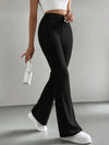 Solid Color Ribbed Knit Bell Bottom Pants