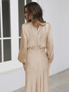 Elegant Long Sleeve Satin Evening Dress