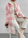 Loose Open Buckle Collared Plush Plaid Coat