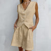 Cotton Linen Sleeveless Vest and Shorts Two-Piece Suit