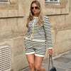 Striped Round Neck Knitted Cardigan Sweater Set