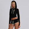 Cropped Hooded Top High Waist Hip Lift Lace up Shorts Sets