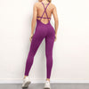 V-Ausschnitt Rückenfrei Yoga Fitness Jumpsuit Hüftsport Tanzhose Damen