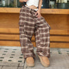 Street Style Color Contrast Plaid Straight Leg Pants