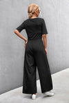 Short Sleeve U Collar Loose Wide Leg Jumpsuit