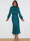 Elegant Long Sleeve Satin Evening Dress