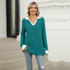 Women’s Contrast Lapel Long Sleeve Loose Fit Top