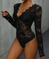 Lace Stitching Solid Color Long Sleeve One-Piece