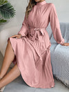 Elegant Stand Collar Pleated Maxi Dress for Women