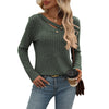 Casual V-Neck Buttoned Sunken Stripe T-Shirt