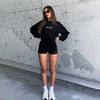 Round Neck Long Sleeve Loose Sweatshirt High Waist Print Tight Shorts Set