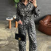 Long Sleeve Leopard Print Shirt and Wide-Leg Pants Two-Piece Set