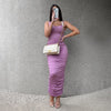 Solid Color Backless Sleeveless Pleated Dress