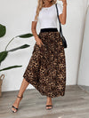 Solid Color Leopard Print Pleated Skirt