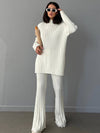 High Neck Ribbing Knitting Set Women Pullover Sweater Pants Woolen Two-Piece Set