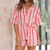 Striped Short Sleeve Beach Two-Piece Set