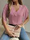 V-Neck Lace Short Sleeve Chiffon Top for Women